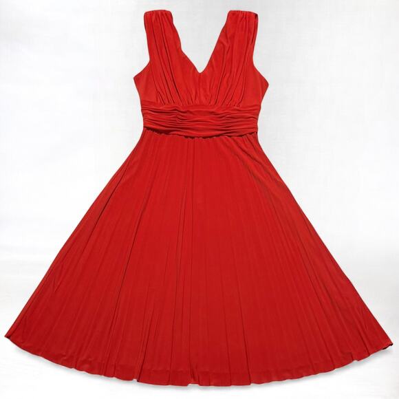 Jessica Howard Red Marilyn Dress Vintage Style Size 12 Pleated Swing Midi Y2K - Picture 2 of 10
